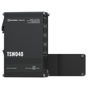 Teltonika TSW040 8-Port Unmanaged Fast Ethernet PoE+ Switch with rugged aluminum housing